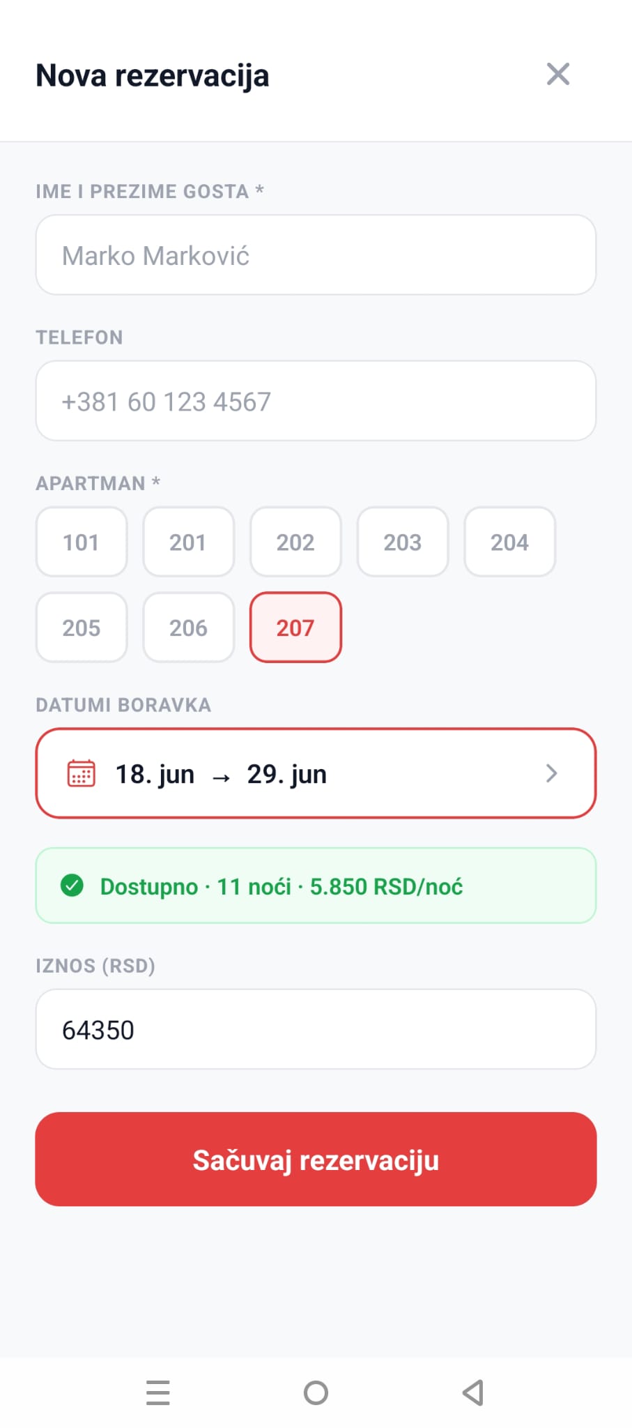 Nova rezervacija